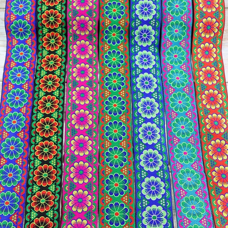 7 yards 5cm jacquard bånd smukke blomster mønster vævet broderi blonde bånd trim til beklædningsgenstand gardin tasker gør-det-selv dekoration