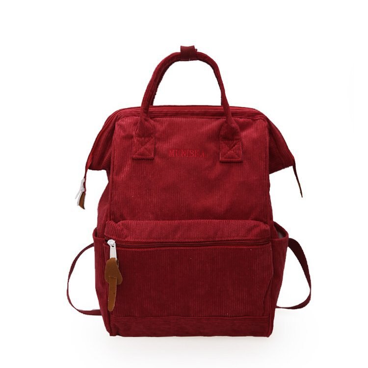 Women Corduroy Backpacks School Bags For Teenager Girls Mochila Larger Capacity Casual Travel Backpacks Female Rucksack Sac: Red