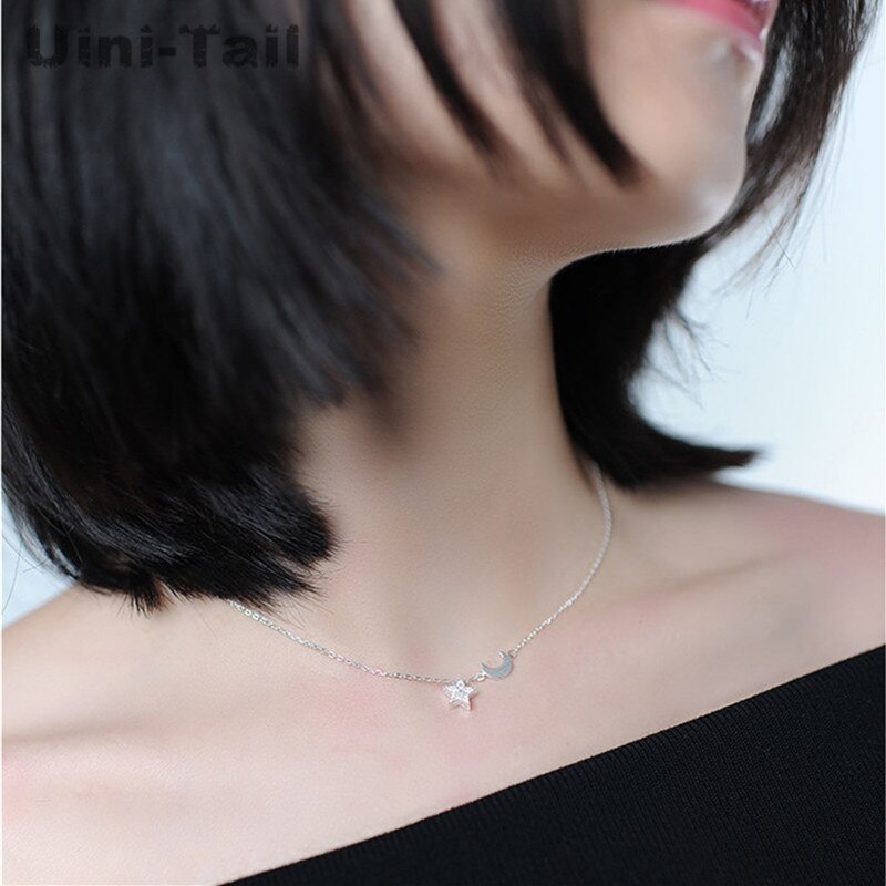 Koreańska wersja 925 szterling srebro małe świeże gwiazdy księżyc modelowania naszyjnik modelki mody przepływu dzikich studentów wisiorek