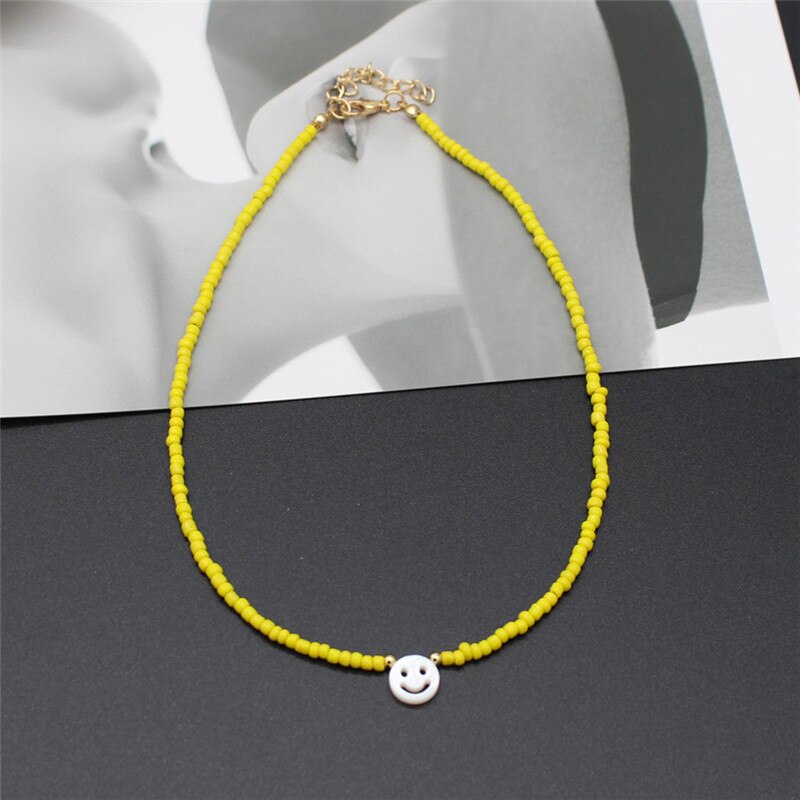Natural Freshwater Shell Round White Smiley Rainbow Beaded Choker Necklace For Women Chain Jewelry Accessories: 3