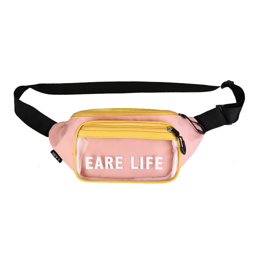 Pvc transparante heuptas voor dames, klassieke textuur, chique vrijetijdstas, nylon splitsen, rits, borst-schoudertas: Roze