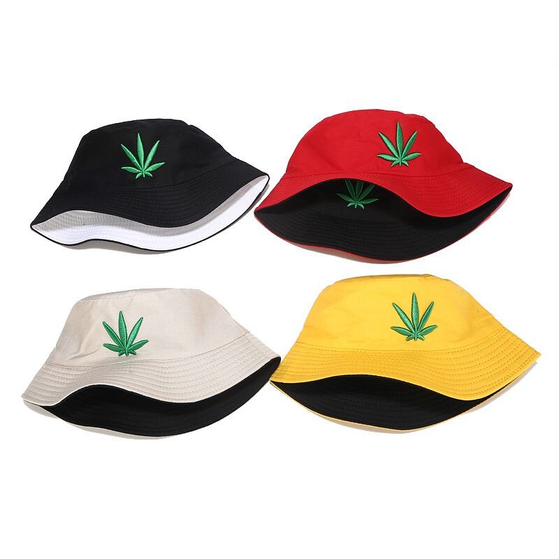 Broderi ahornblad spand hat mænd og kvinder reversibel hip hop fisker panama hætter bomuld udendørs sommer swag fiskeri hatte