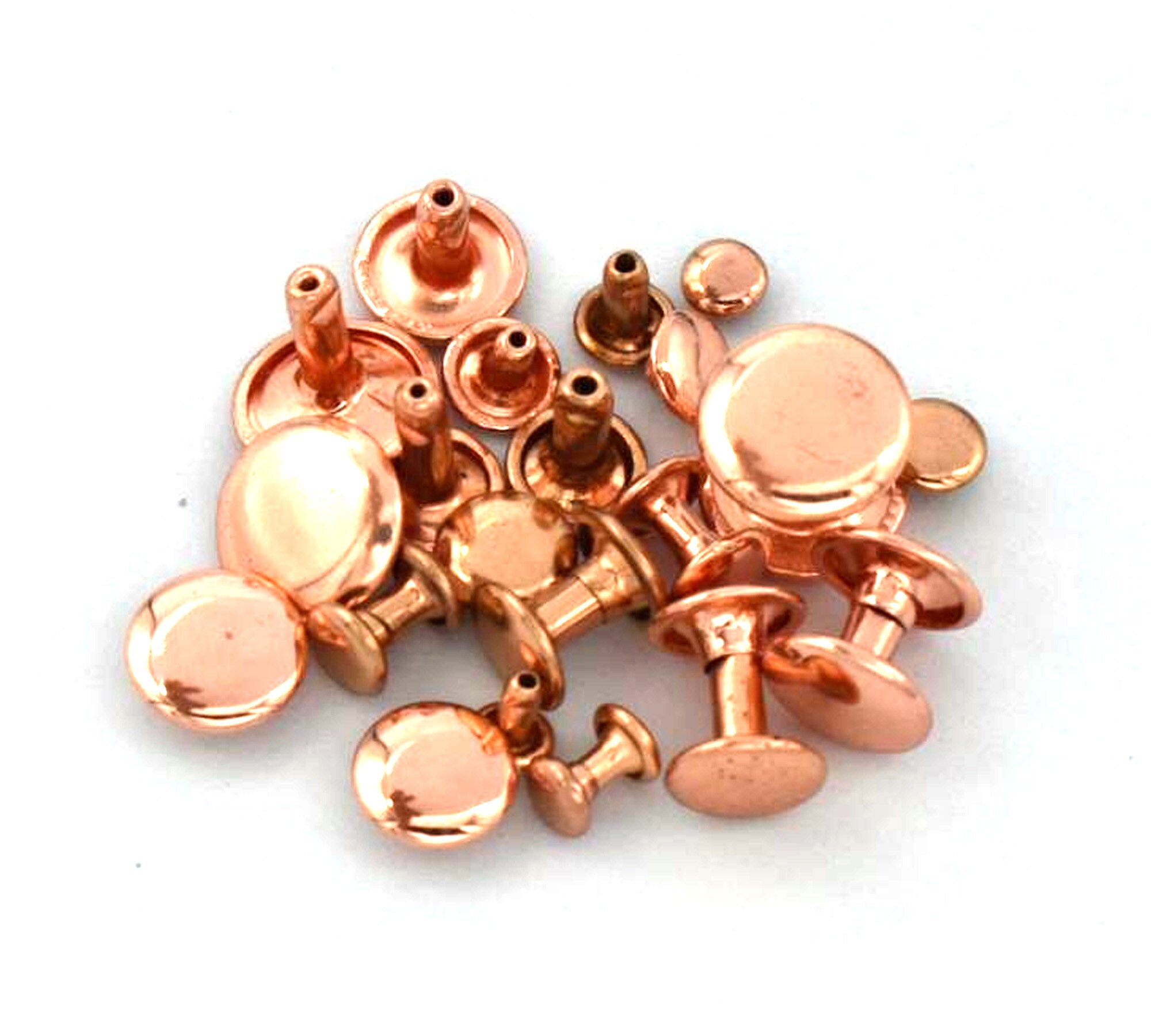 50Pcs Rose Gold Rivets Double Round Head Rivets Double-Sided Rivets Iron Buckle Quick Rivets DIY Leather Sewing Accessories