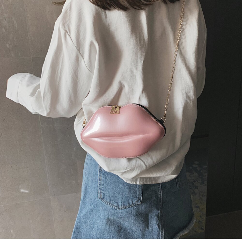 Lips Shape PVC Handbags Women Zipper Shoulder Bag Crossbody Messenger Phone Coin Bag Evening Party Clutches Bolsas Feminina Saco