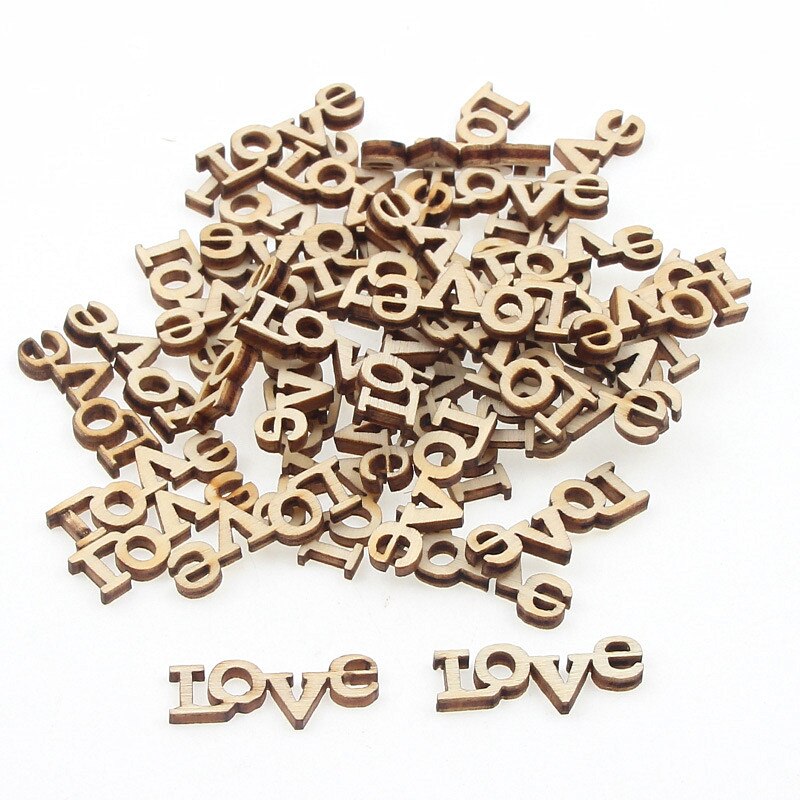 100 Pcs 28X10 Mm Liefde Natuurlijke Houten Chip Bruiloft Decoratieve Scrapbooking Versier Hout Ambachten Home Decoratie Diy