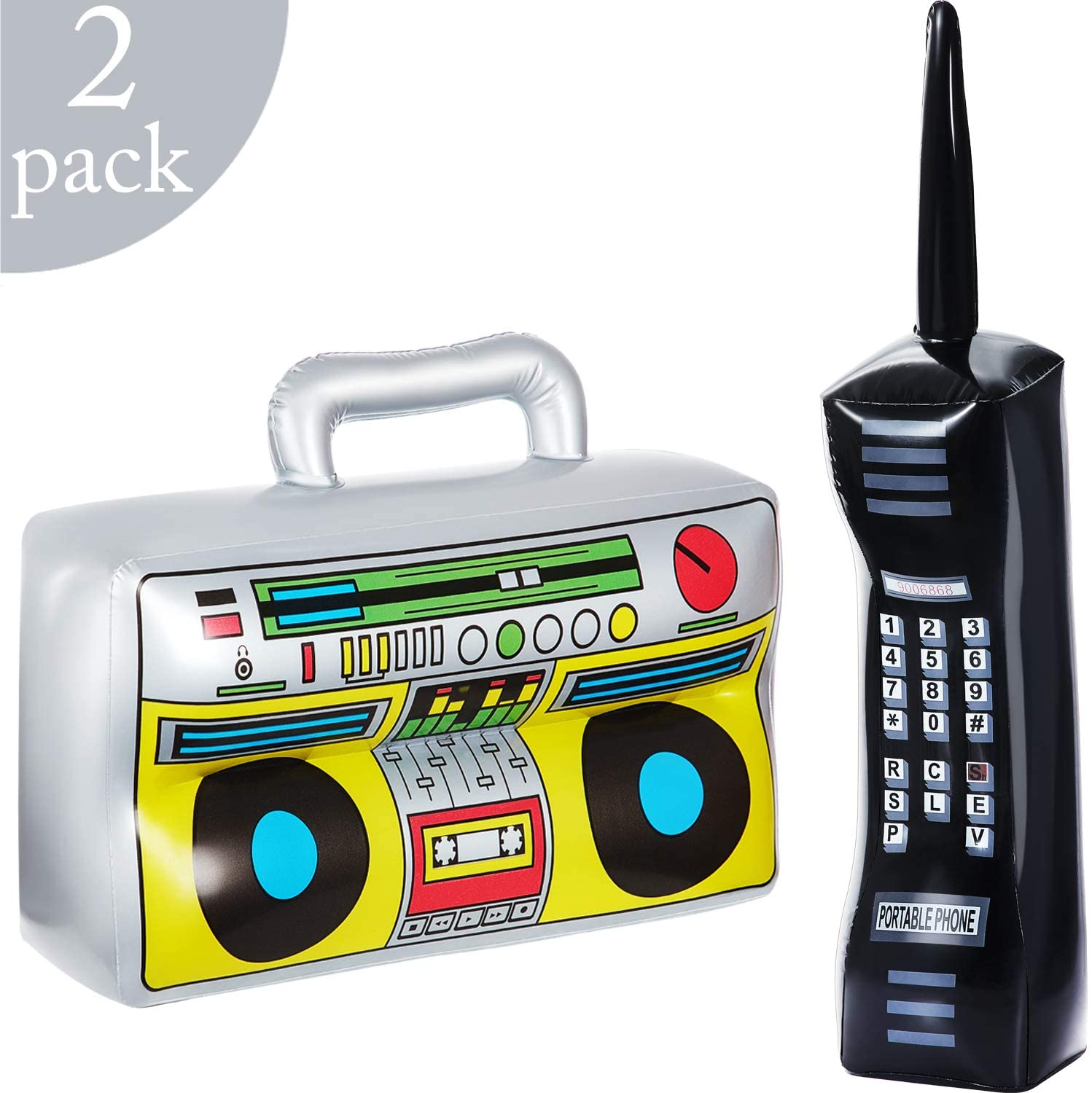2 stykker oppustelig radio boombox oppustelig mobiltelefon rekvisitter til 80s 90s festdekorationer