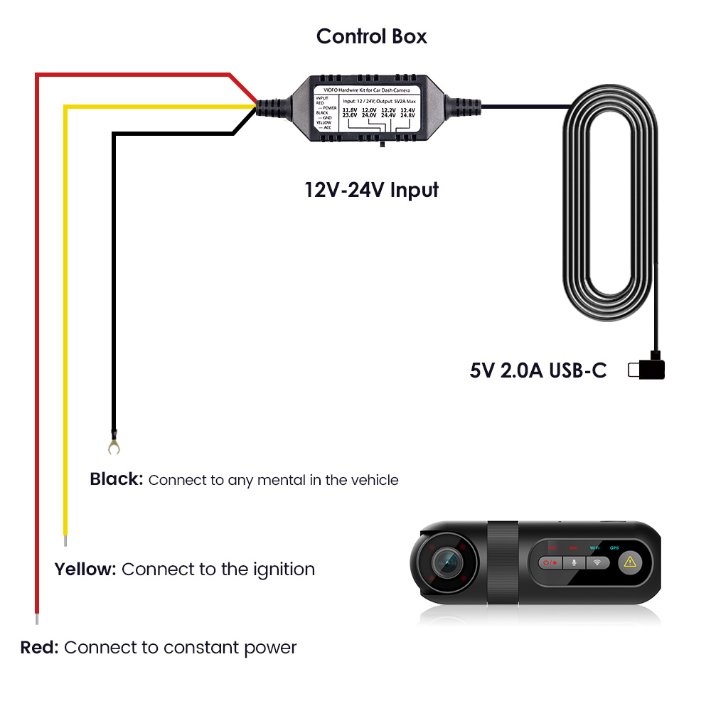 Viofo Original HK4 para A119Mini/ A229/ T130/ WM1 Dash Cam ACC Hardwire Kit Cable 3 cables para modo de estacionamiento