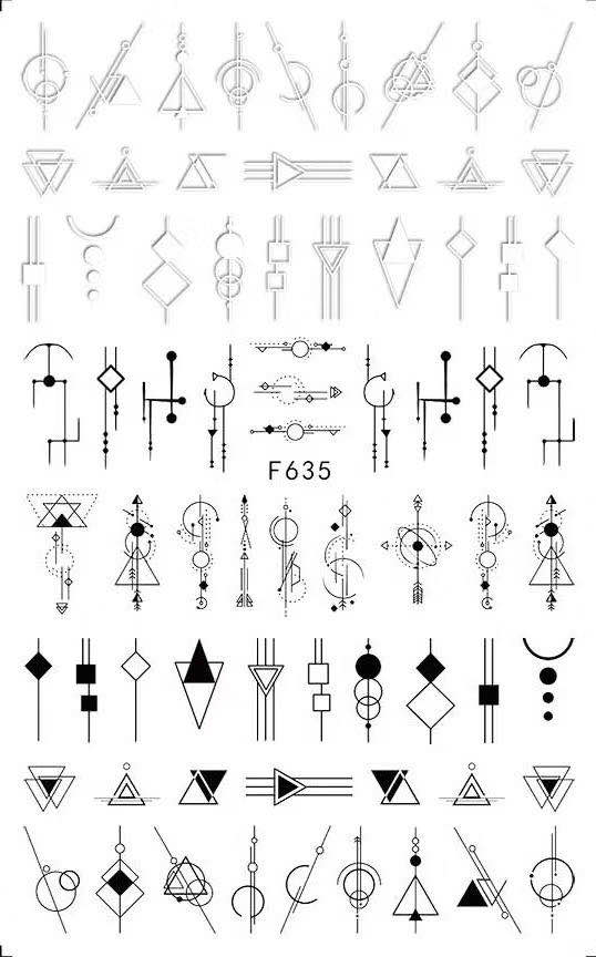 F serie F-635 geometría rusa pegatinas 3d para decoración de uñas Plantilla de calcomanía herramienta para uñas diy decoraciones: F-635