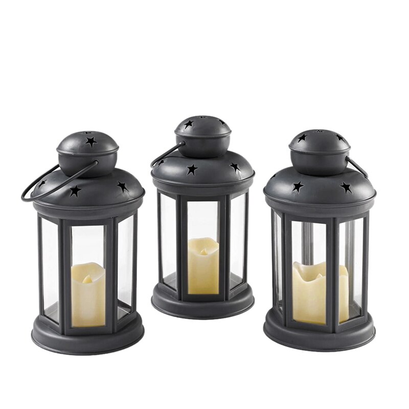 Lot de 3 avec lanternes à bougie LED sans flamme scintillantes-à piles-lanterne suspendue pour l'extérieur et l'intérieur
