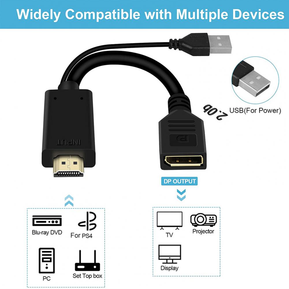 Bluelans Portable PVC 4K 60Hz HDMI-compatible to DisplayPort Adapter Cable Converter for Desktop Computer