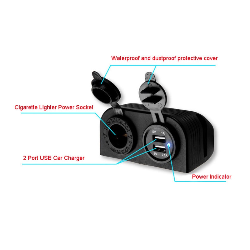 Dual Usb Auto-oplader Sigarettenaansteker Stopcontact Twee Gat Tent Base Voor Auto Vrachtwagen Motorcycle Boot Atv