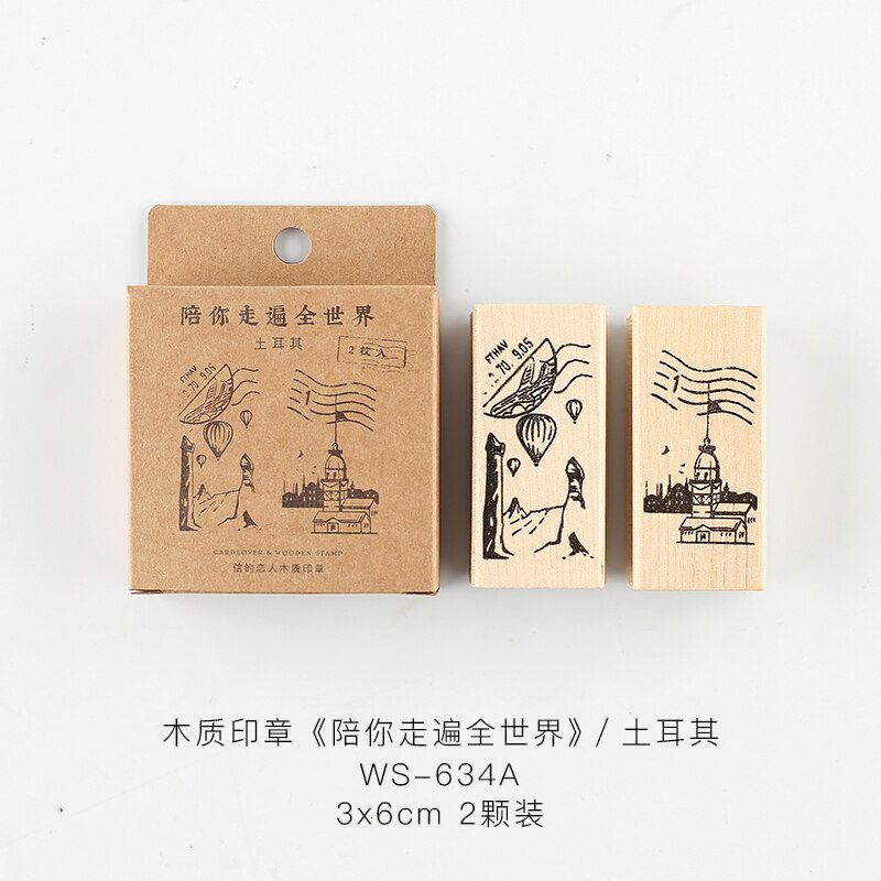 Tampons de voyage Vintage, tampons de voyage dans le monde, tampons en caoutchouc, tampons en bois, tampons standard, pour papeterie scrapbooking, DIY bricolage, 2 pièces/ensemble: 7