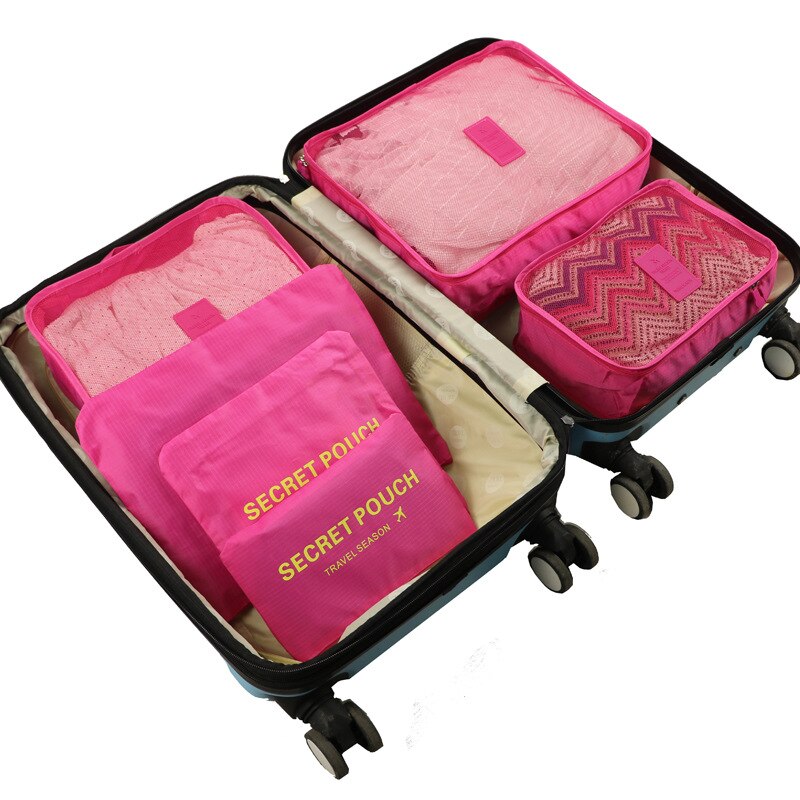 Qiaqu 6 Stks/set Reizen Opbergzakken Draagbare Bagage Organisator Kleding Tidy Pouch Koffer Verpakking Waszak Reizen Accessoires: Rose red