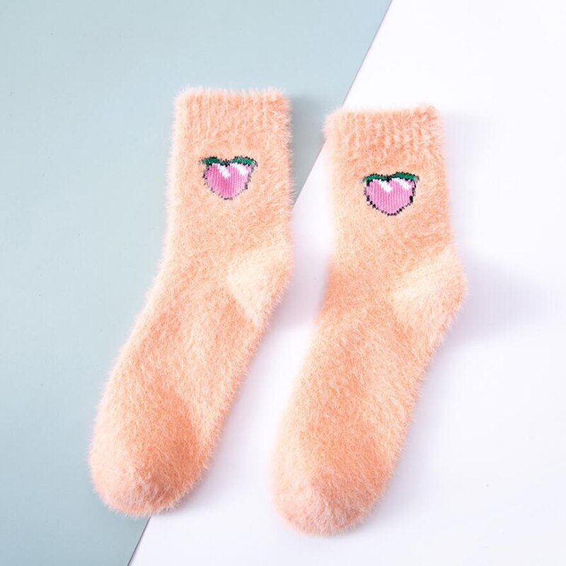 Zimowe grube skarpetki podłogowe z awokado nadruk z owocami dom śmieszne słodkie krótkie skarpetki damskie śliczne kolorowe wzorzyste skarpetki Sztuka aksamit: Różowy