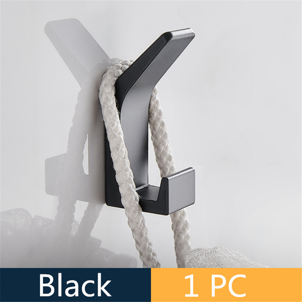 Bathroom Towel Rack Aluminum Robe Coat Hook Row Hooks Keys Bags Holder Sundries Hanger Bathroom Accessories: Black 1 Hook