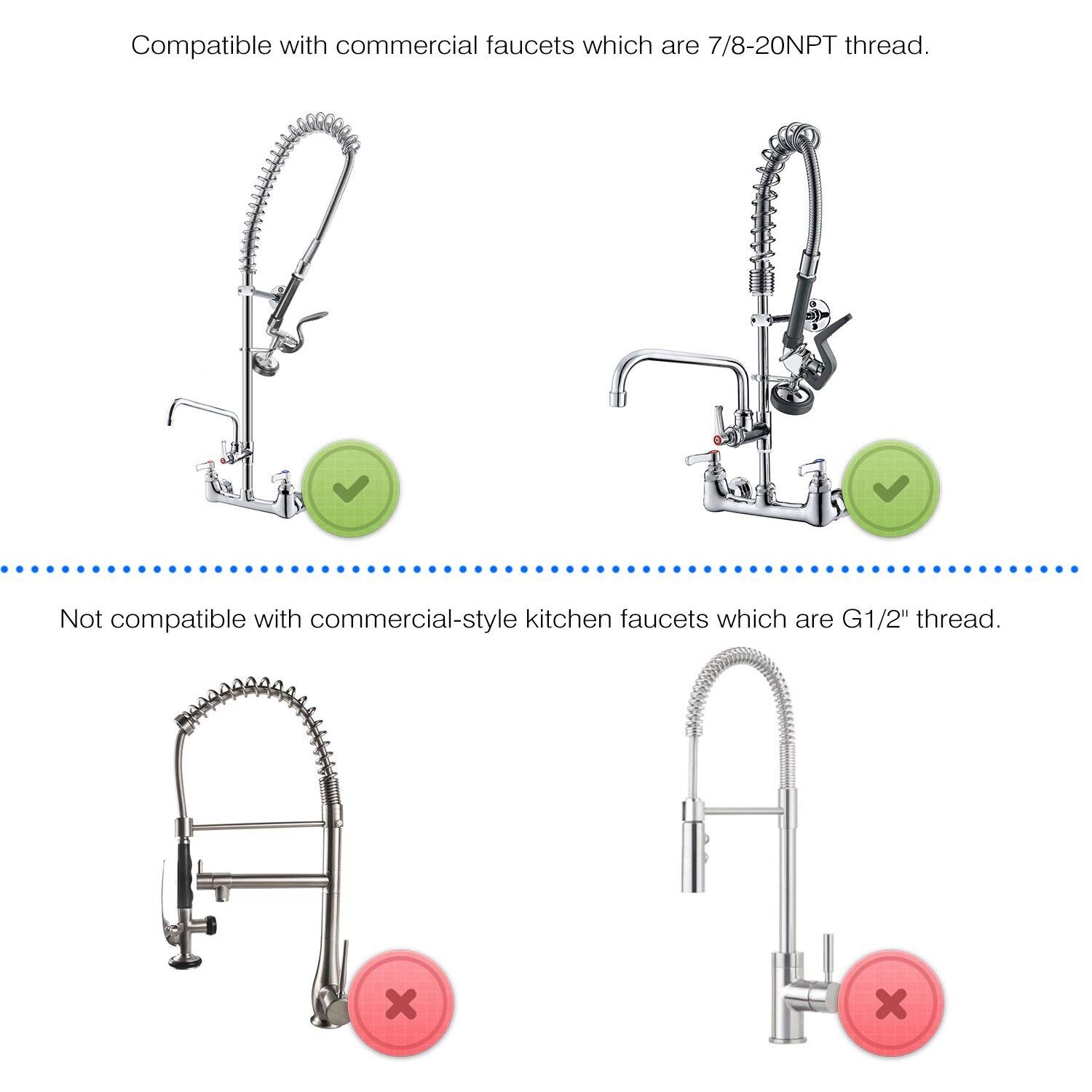 Wsfs Pre Spoelen Spuit Commerciële Keuken Kraan Onderdelen Verchroomd (Zwart) 7/8-20NPT Waterbesparende Keukenkraan