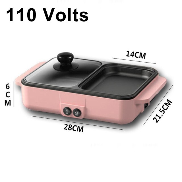 Multifunction Electric Cooker Mini Hotpot Barbecue Grill Griddle Egg Omelette Frying Pan Stove Crepe Pancake Pie Baking Roaster: Pink 110V