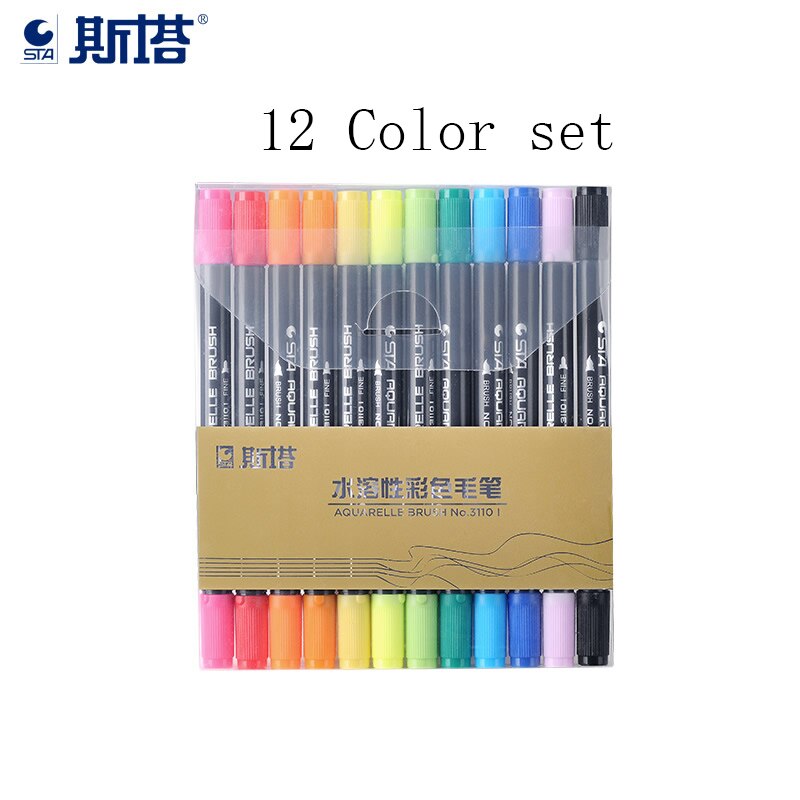 Canetas marcadoras, base de água, pincel duplo sta, canetas com ponta final 12 24 36 48 cores, ponta fina caneta marcadora aquarelle: 12  Color Set