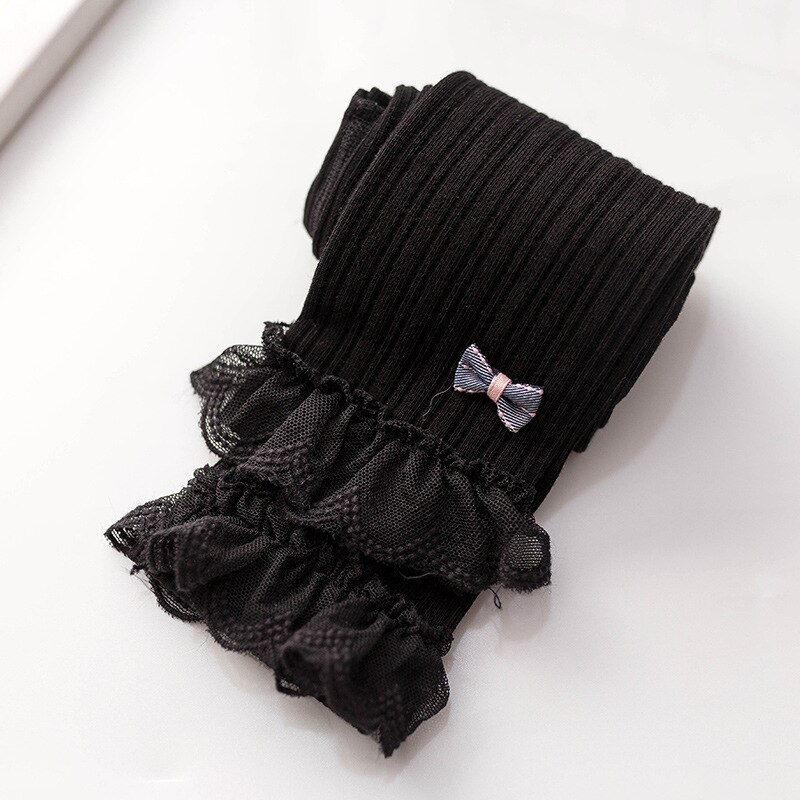 Dziewczęce obcisłe legginsy bawełniane koronkowe falbany łuki leginsy dla dziewczynki dzieci dzieci przycięte spodnie kostium księżniczka miękka: czarny / XXL (139-155cm)