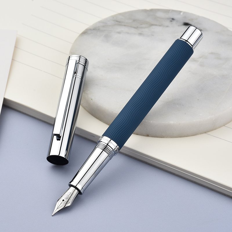 HongDian 1843 Metal Fountain Pen Voyager Series Beautiful Ripples Iridium EF/F Size Ink Pen Office Business Writing Ink Pen: Blue-One Pen / EF 0.4mm