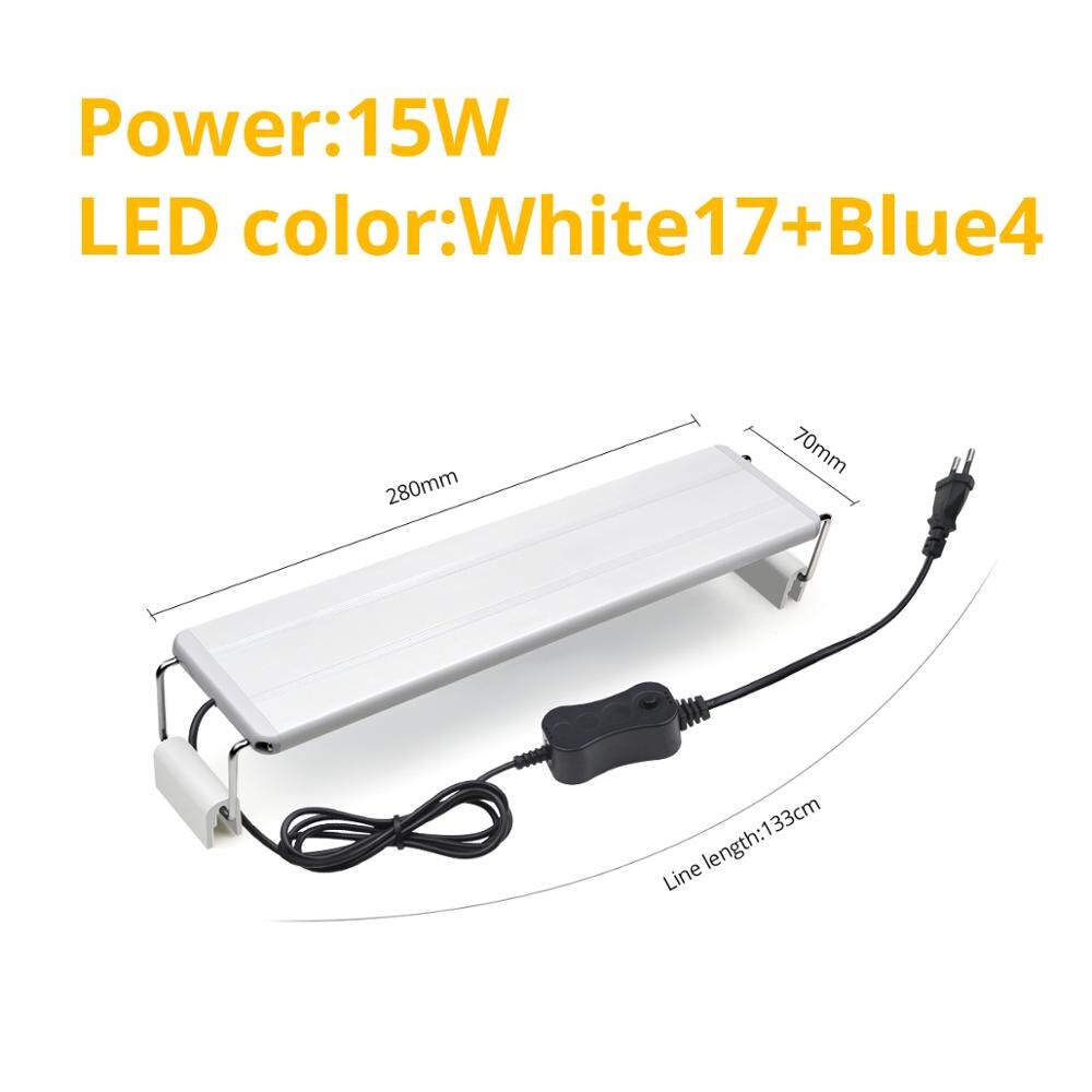 Luz LED con Clip para acuario, tubo de barra impermeable para cultivo de plantas acuáticas de la UE, 10W, 15W, 20W, 25W, 220V: 28cm