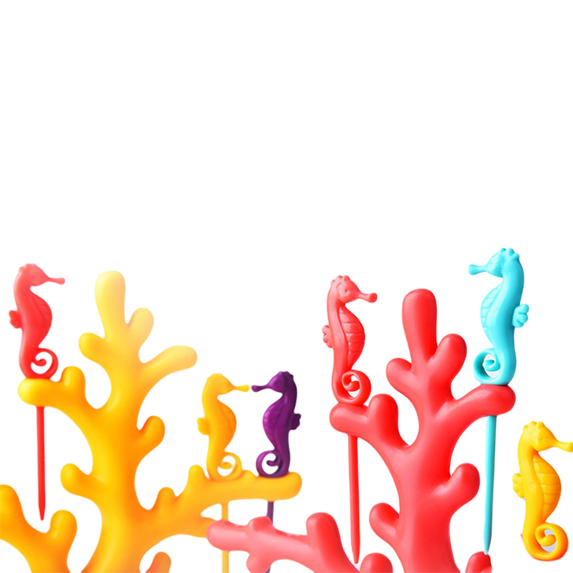 ABS Plastic Household Plastic Fruit Stick Set Coral Folk Rack Hippocampus Shape Sticks for Desserts Snacks Cake
