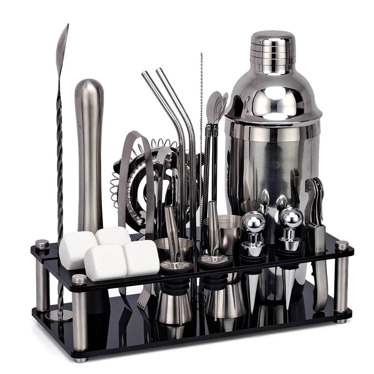 Zestaw barmańnarty 23-sztuka wibrator robić koktajli zestaw ze stali nierdzewnej lodu ziarna akrylowe stojak na napoje mieszane martini akcesoria barowe: 23P-S-750ML