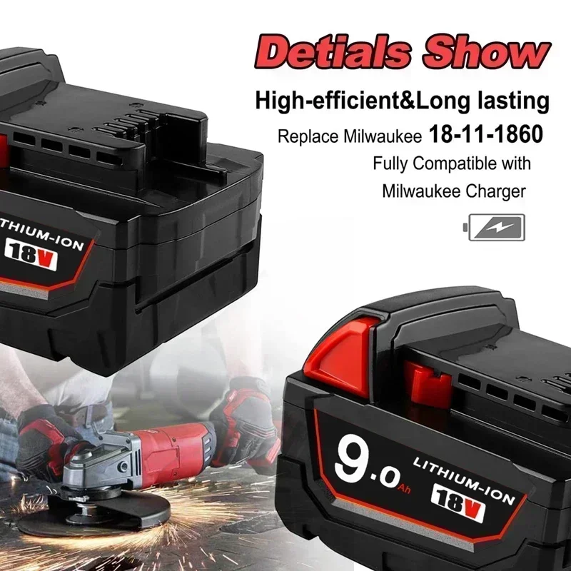 GO Batteries rechargeables pour Milwaukee M18B5 XC batterie Lithium-Ion 18v 9.0/6.0/12.0Ah chargeur de batterie pour Milwaukee M18 12V ~ 18