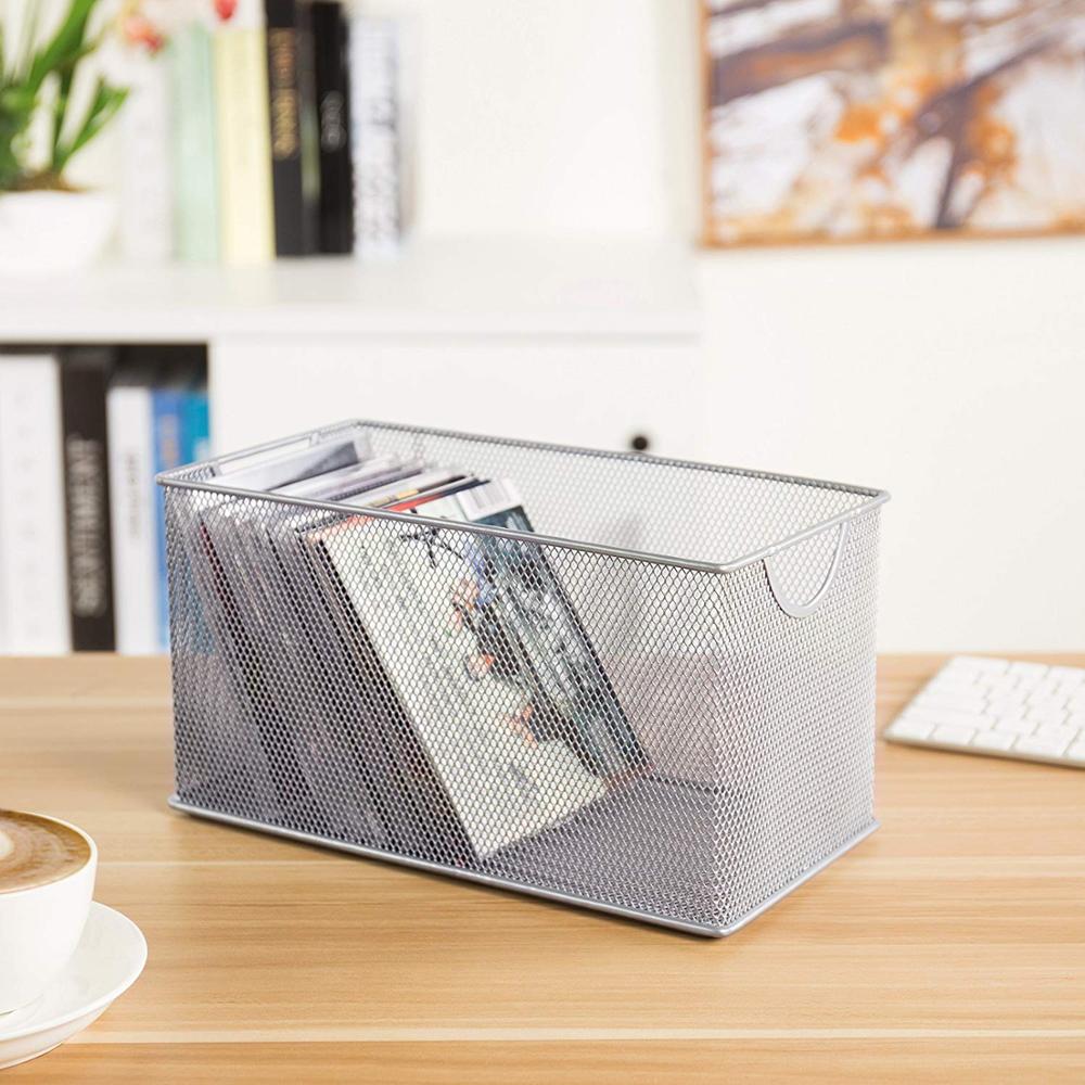 Metal mesh cd kurv holder disk organizer skrivebord opbevaring bin boks til hjemmekontor papirvarer