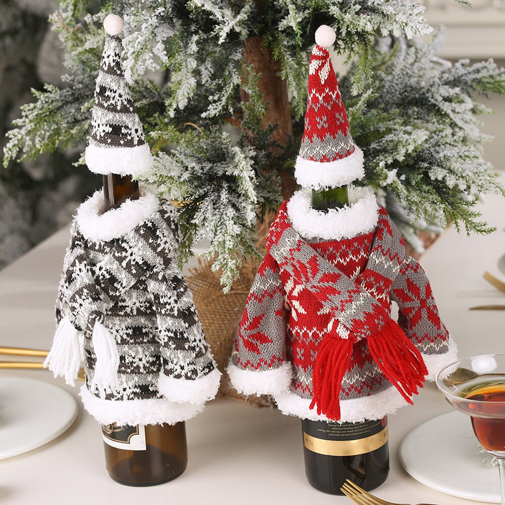 Jul vinflaske dækning topper tøj hat tørklæde hjem fest spisning dekor juledekorationer til hjemmet vinflaske taske