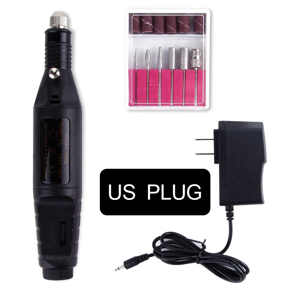 Máquina para manicura eléctrica, pulidora de uñas y pedicura, con cabezales para pulir y afilar esmalte de Gel: black us plug