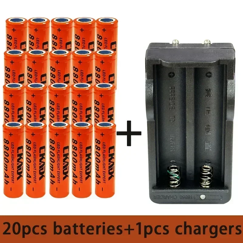 100% Original 18650 3.7V 8800mAh Rechargeable Lithium Battery with 10A Discharge, Suitable for 18650 Battery+charger: SKY BLUE