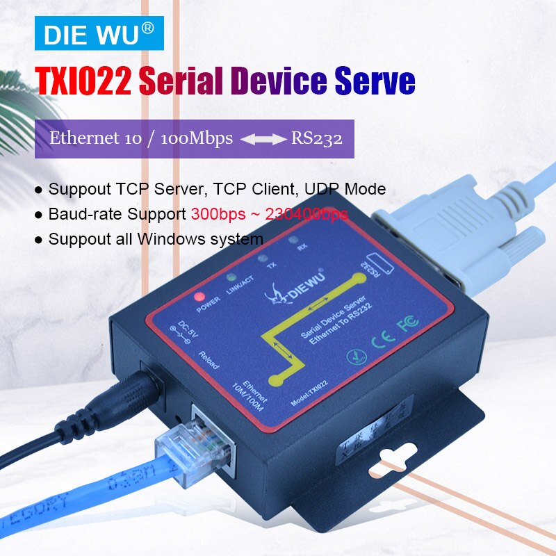 TXI022 Ethernet to RS232 Hub Device Server Converter dapter TCP/RTU/UDP Converter