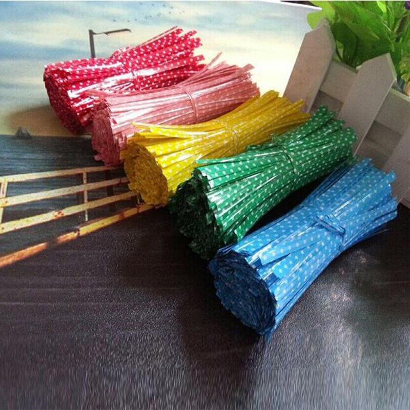 100 st 9cm tråd metalliska snoddar för cello godispåse stål bakförpackning ligation klubba dessert försegling twist slips