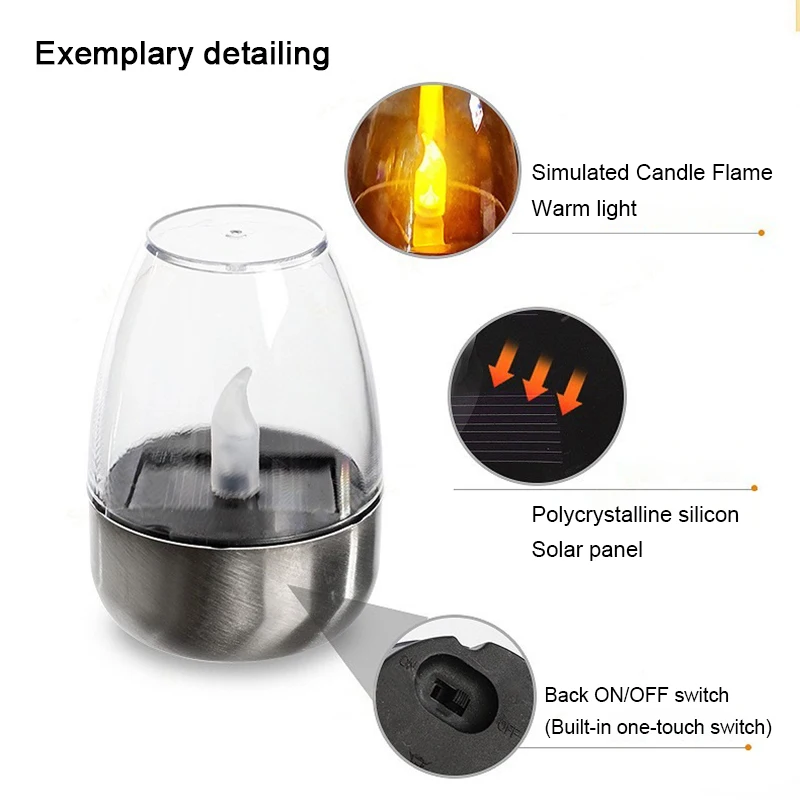 Velas solares LED, luz sin llama recargable para exteriores, velas solares impermeables, lámpara para decoración de jardín, de boda, luz nocturna