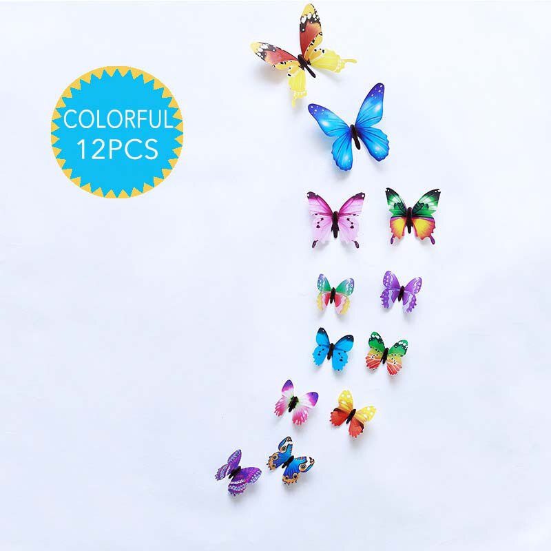 12 pièces lumineux 3D papillon Stickers muraux décor à la maison bricolage lueur dans le noir autocollant autocollant pour enfants chambre décoration de fête de mariage: Colorful