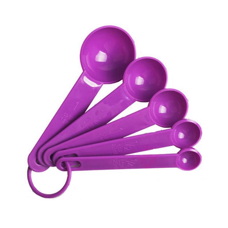 5pcs/set Measuring Spoon Silicone Measuring Ladle Baking Cooking Kitchen Coffee Tools With Scale Kitchen Tools: purple