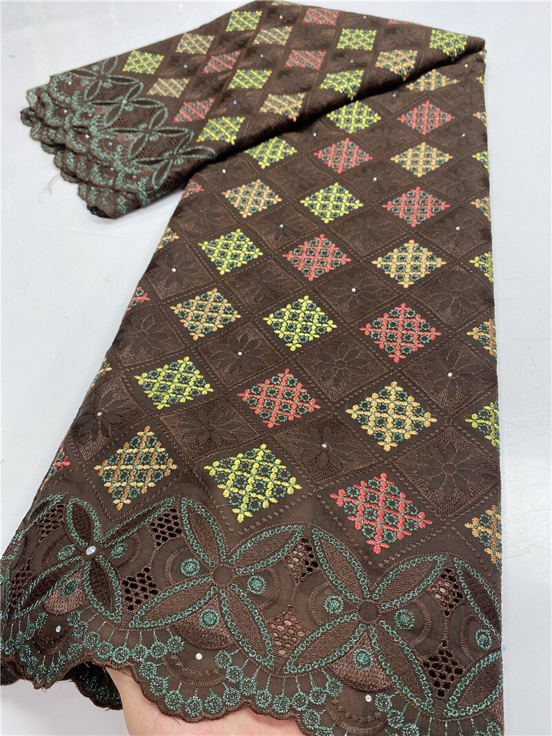Afrikaanse Voile Kant Stof Kant Materiaal Nigeriaanse Kant Katoen Borduurwerk Stoffen Voor Trouwjurk YA3270B-8: Picture 3