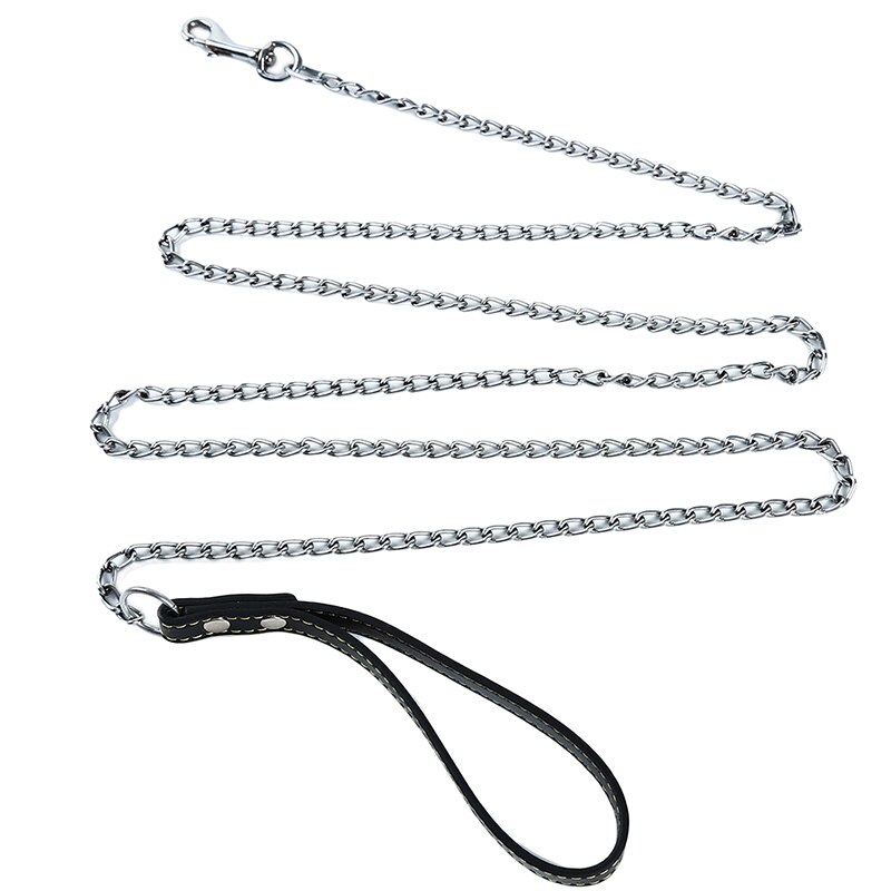 Duurzaam Anti-Bite Metalen Hond Keten Lead Voor Small Medium Grote Hond Keten Leiband Handvat Leads Pu Leer Ijzer ketting Huisdier Accessoires