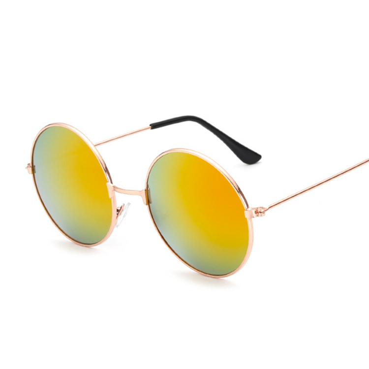 Retro Round Pink Sunglasses Women Brand Sun Glasses For Male Alloy Mirror Female Oculos De Sol Black: GoldRed