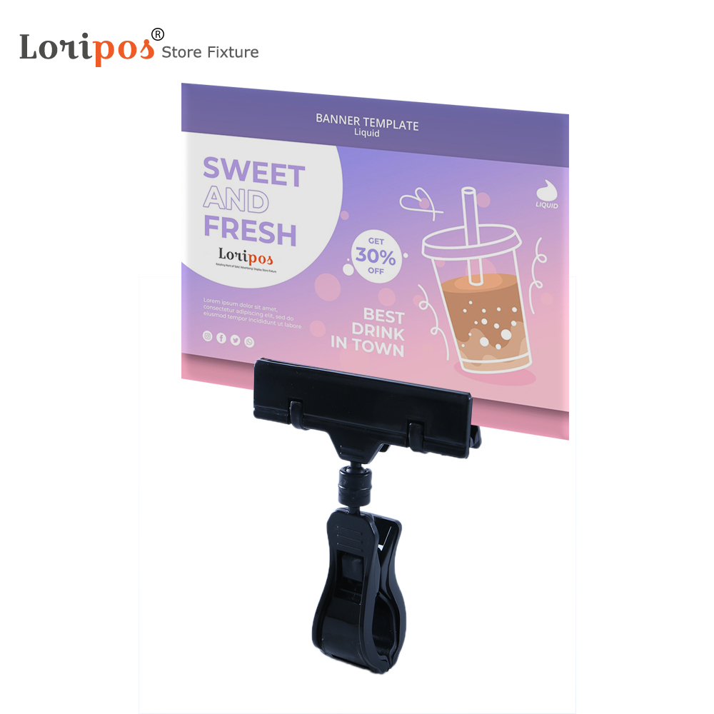 Jumbo Black POP Clamp Rotating Swivel Sign Holder Clip For Surfaces Up | Loripos