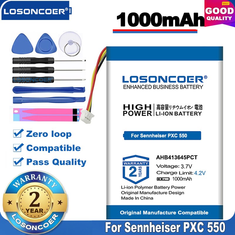 LOSONCOER Top Brand 100% 1000mAh AHB413645PCT Battery Wireless Bluetooth Headset for Sennheiser PXC 550 Battery AHB413645PCT