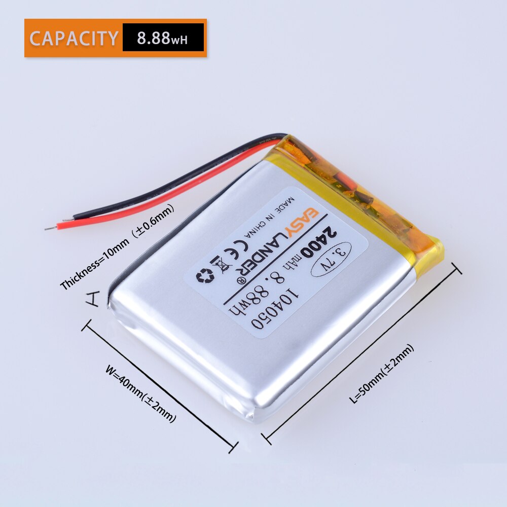 Batterie li-po Rechargeable 3.7V 2400mAh, Lithium polymère 104050, cellules li-ion pour GPS MP3 MP4, enregistreur de conduite