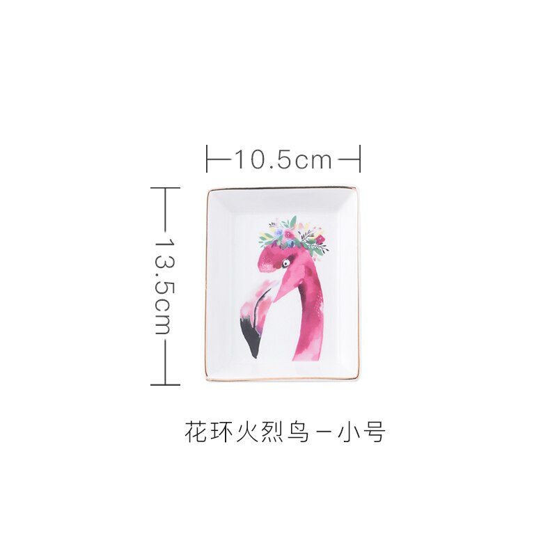Creativity Flamingo Porcelain Square Plate Dish Ceramic Dessert Plate Ewellery Tray Storage Plate Snack Decorative Plate Set: Silver
