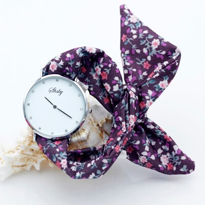 Shsby märke dam blomma tyg armbandsur strass silver kvinnor klänning klocka tyg klocka söt flicka armband klocka: Lila
