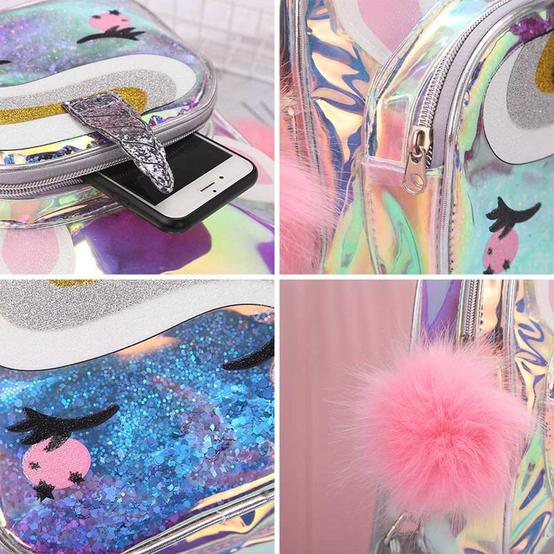 1 pc mooie eenhoorn regenboog rugzak kinderen jelly pvc waterdichte schooltas dubbele schoudertas reistas