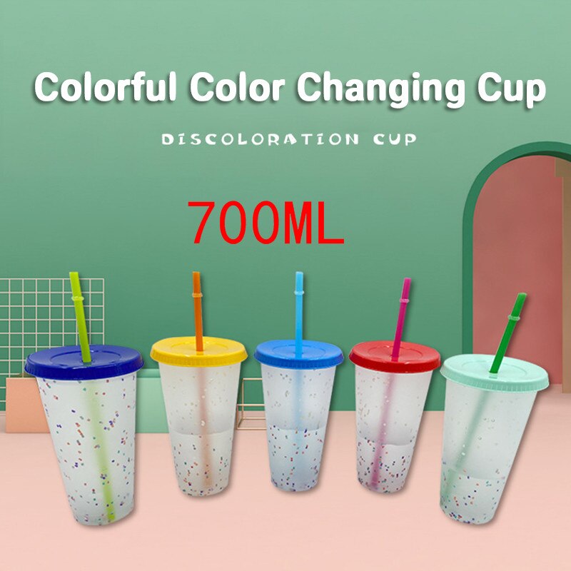 700ML PP Temperatur Magische Farbe Ändern Tassen Bunte Kalten Wasser Farbwechsel Kaffee Tasse Becher Wasser Flaschen Mit Strohhalme 5 stücke: 5pcs 700ML