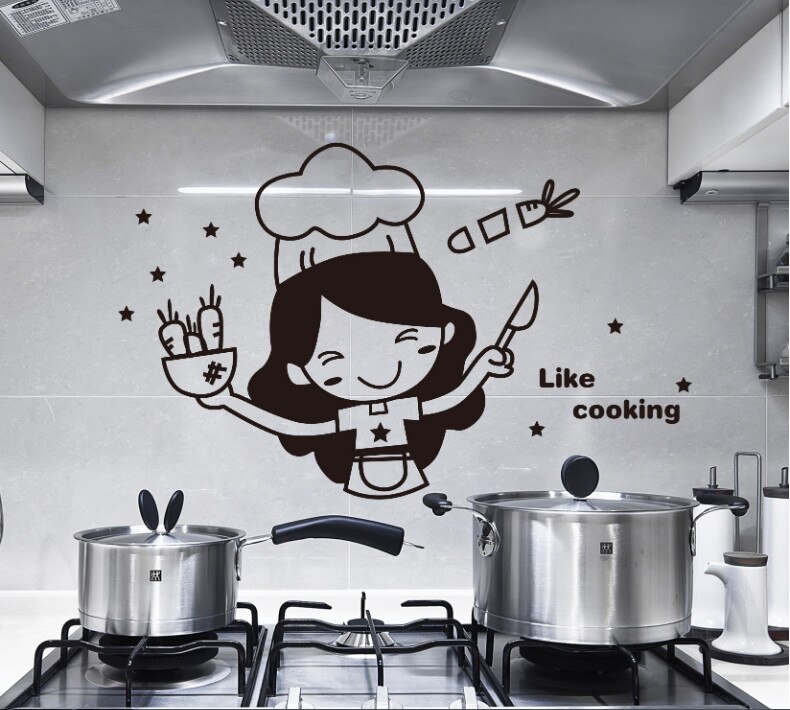 Kitchen Wall Stickers Cute Chef Cooking DIY Wall Removable Home Decoration Oven Dining Hall Wallpapers PVC Wall Decor: Default Title