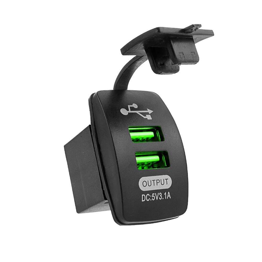 Usb-uttag billaddare vattentätt usb-biluttag 12v-24v 5v 3.1a telefonladdning för marin båtmotorcykel: Grönt ljus