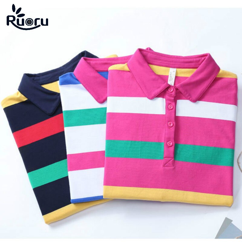 Ruoru M - 4XL grande taille rayé femmes Polo mince rayé Polo femmes automne hiver à manches longues Polo Femme décontracté